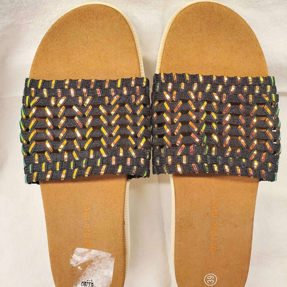 Bernie‎ Mev Metallic Bronze Woven Slides SZ 8.5 Wedges with Slight Stretch
